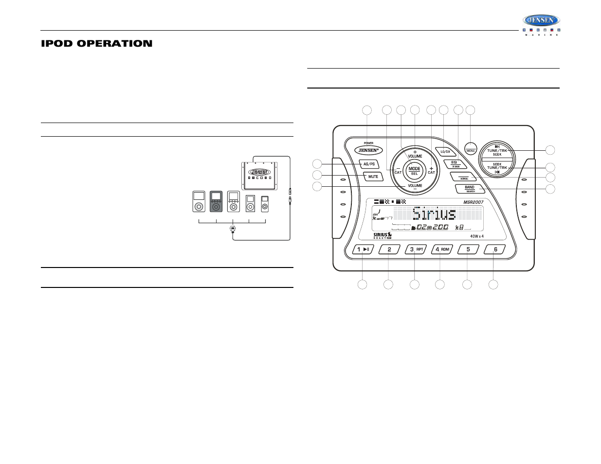Msr2007, Ipod operation | Jensen MSR2007 User Manual | Page 11 / 34