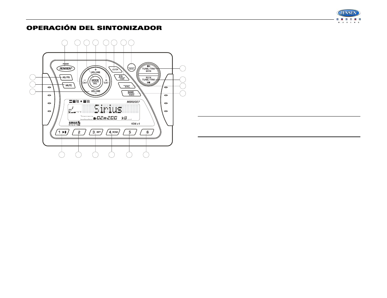 Msr2007, Operación del sintonizador | Jensen MSR2007 User Manual | Page 19 / 34