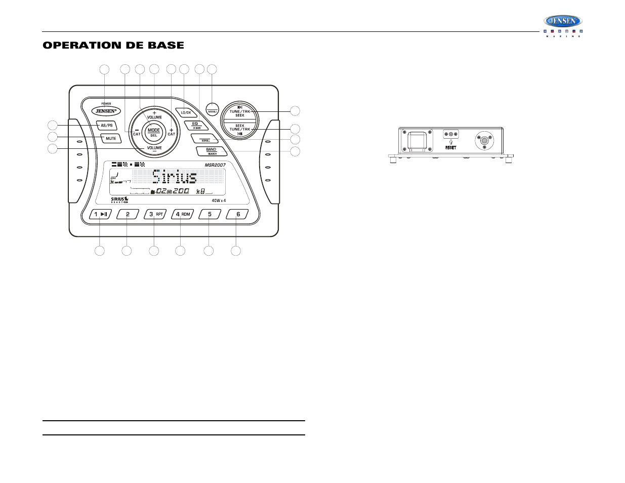 Msr2007, Operation de base | Jensen MSR2007 User Manual | Page 27 / 34