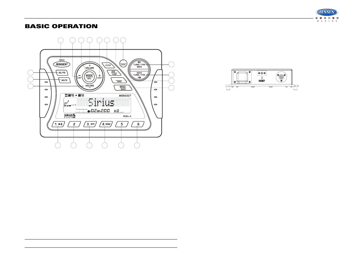 Msr2007, Basic operation | Jensen MSR2007 User Manual | Page 7 / 34