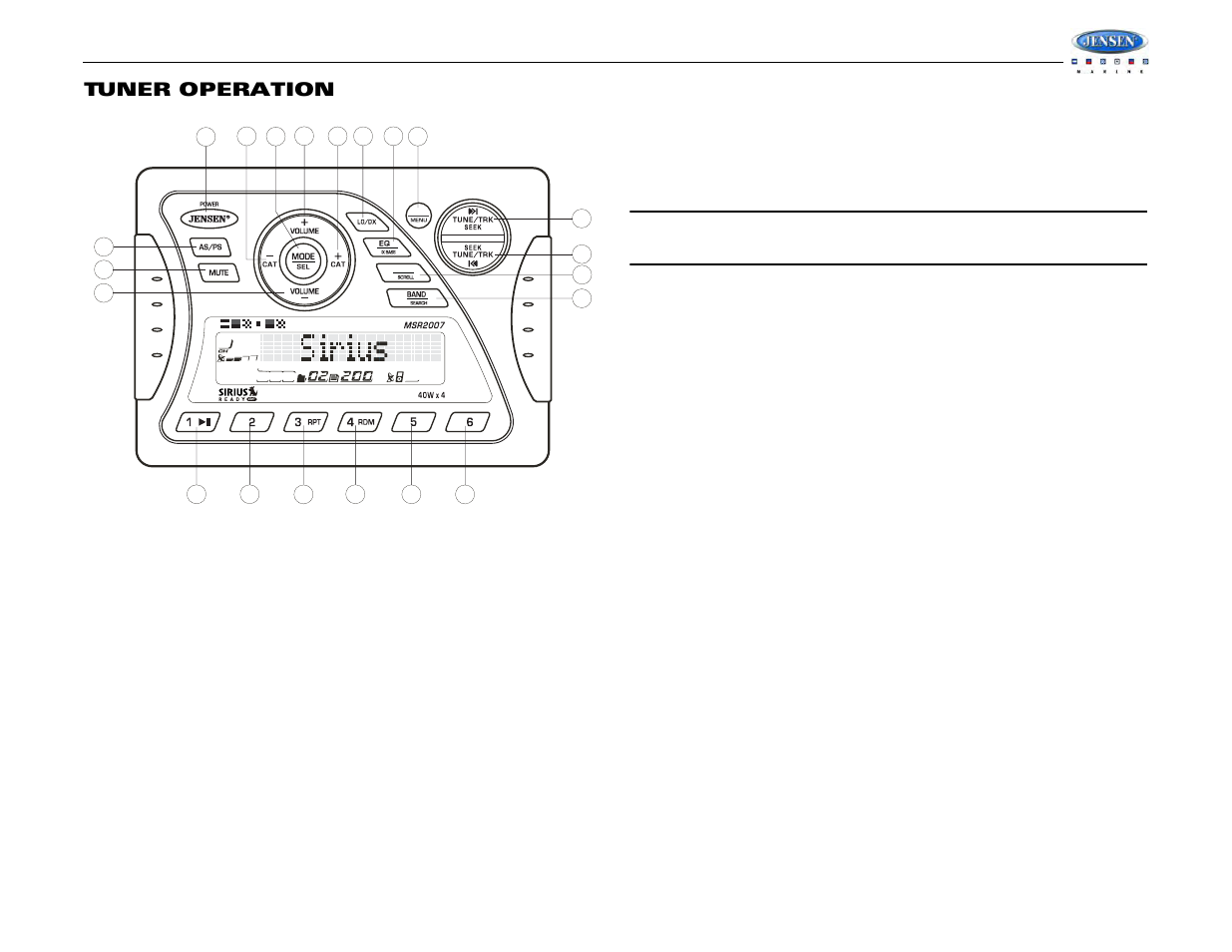 Msr2007, Tuner operation | Jensen MSR2007 User Manual | Page 9 / 34