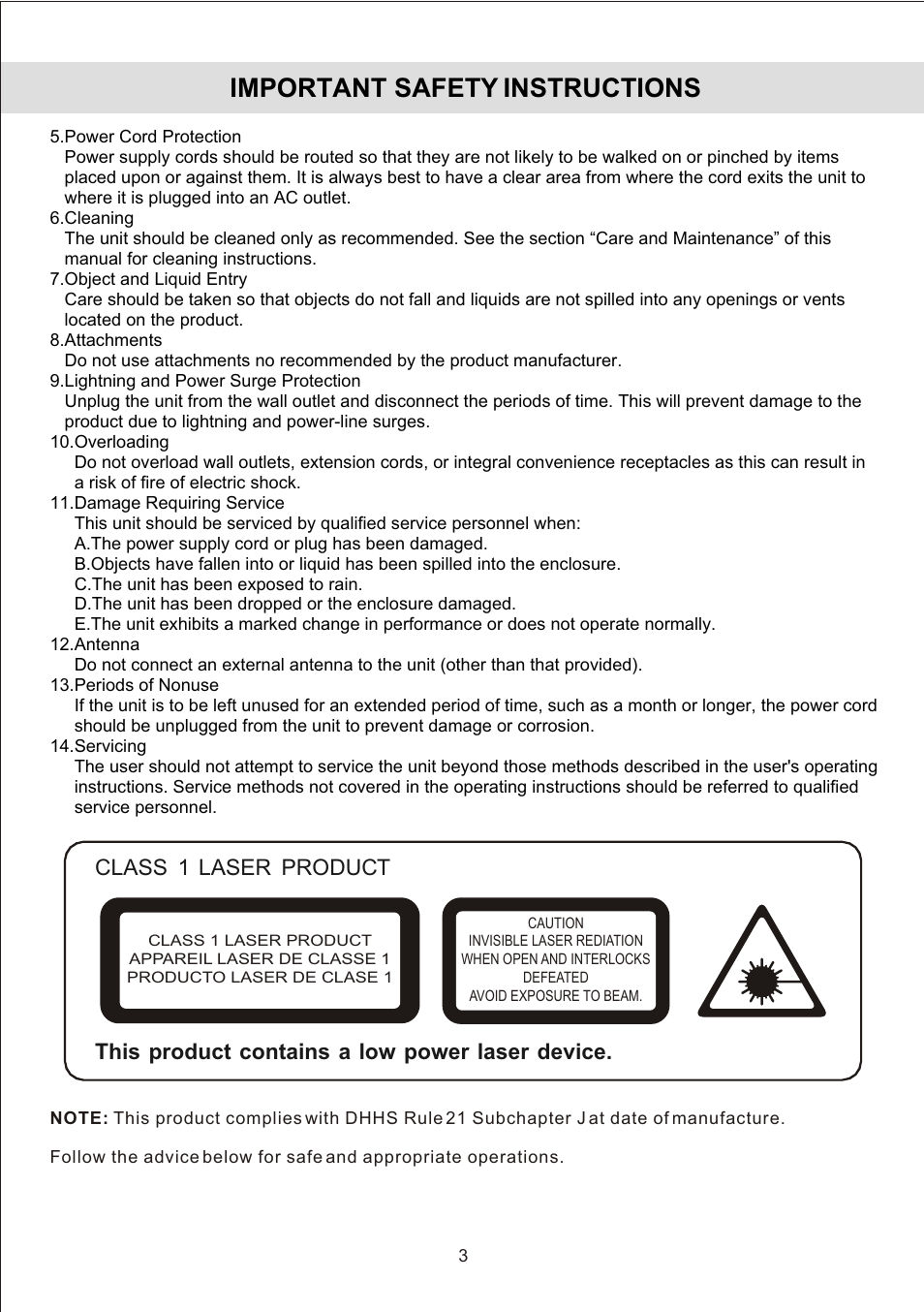 Important safety instructions | Jensen JiMS-210 User Manual | Page 5 / 18