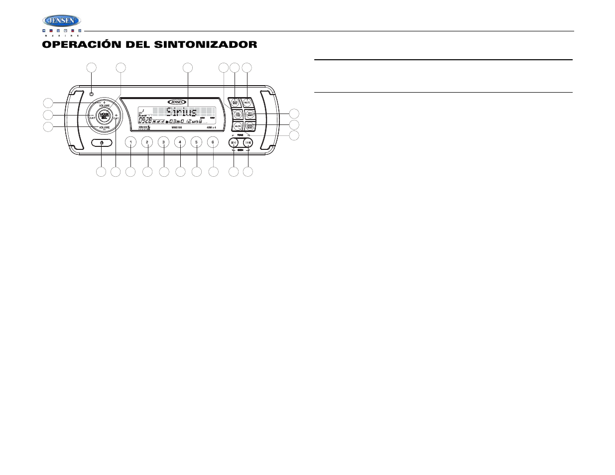 Wms190, Operación del sintonizador | Jensen WMS190 User Manual | Page 18 / 32