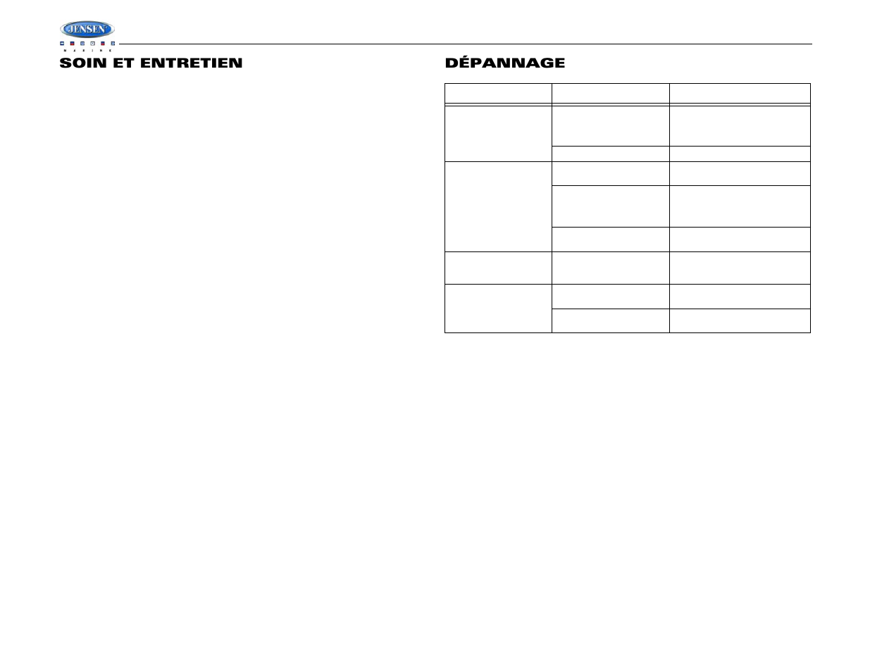 Wms190, Soin et entretien, Dépannage | Jensen WMS190 User Manual | Page 30 / 32