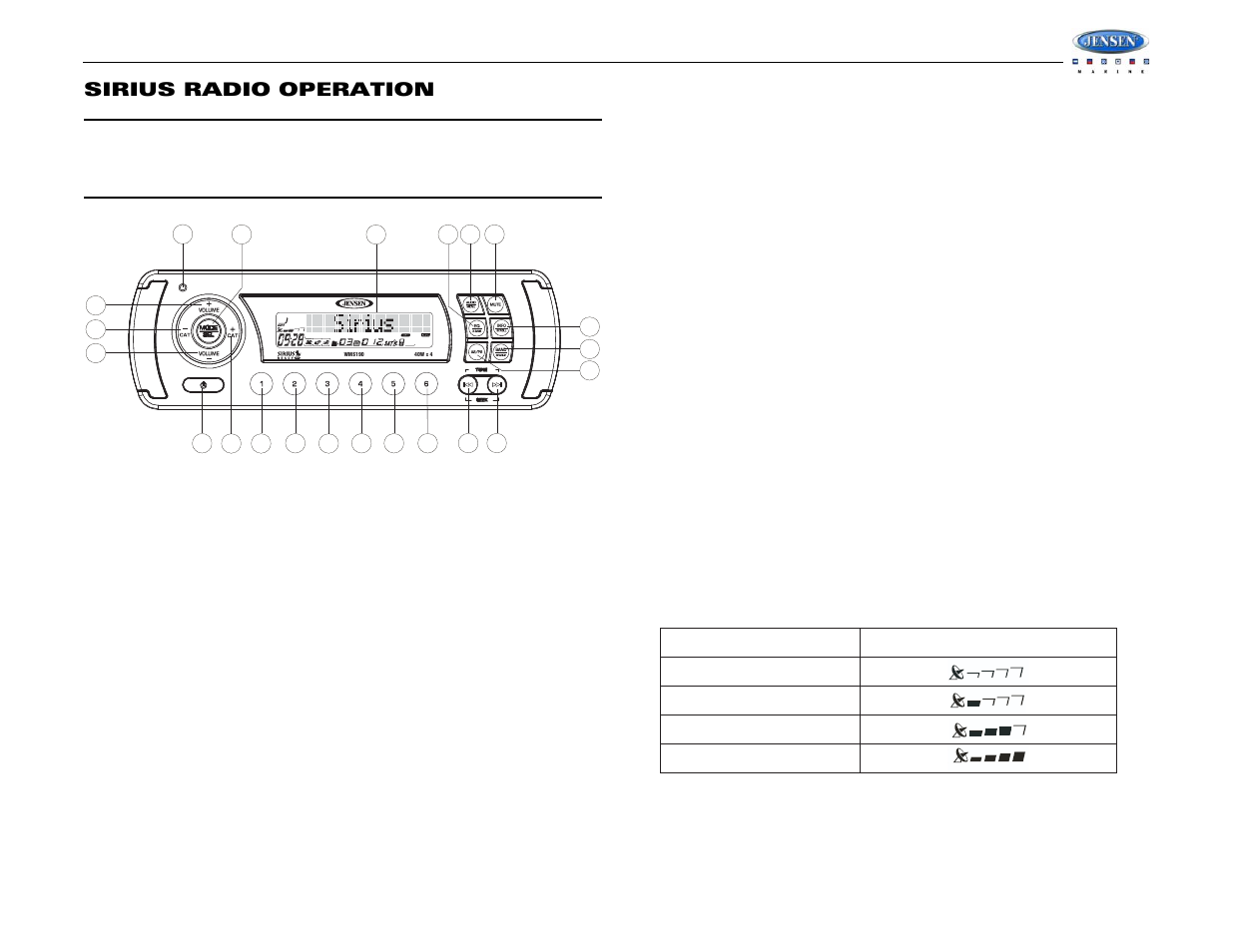 Wms190, Sirius radio operation | Jensen WMS190 User Manual | Page 9 / 32