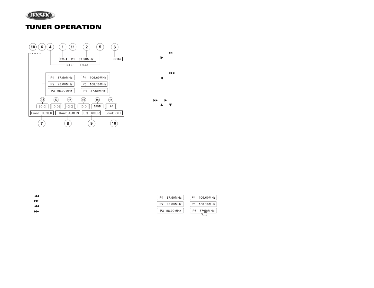 Vm9510ts, Tuner operation | Jensen VM9510TS User Manual | Page 18 / 82