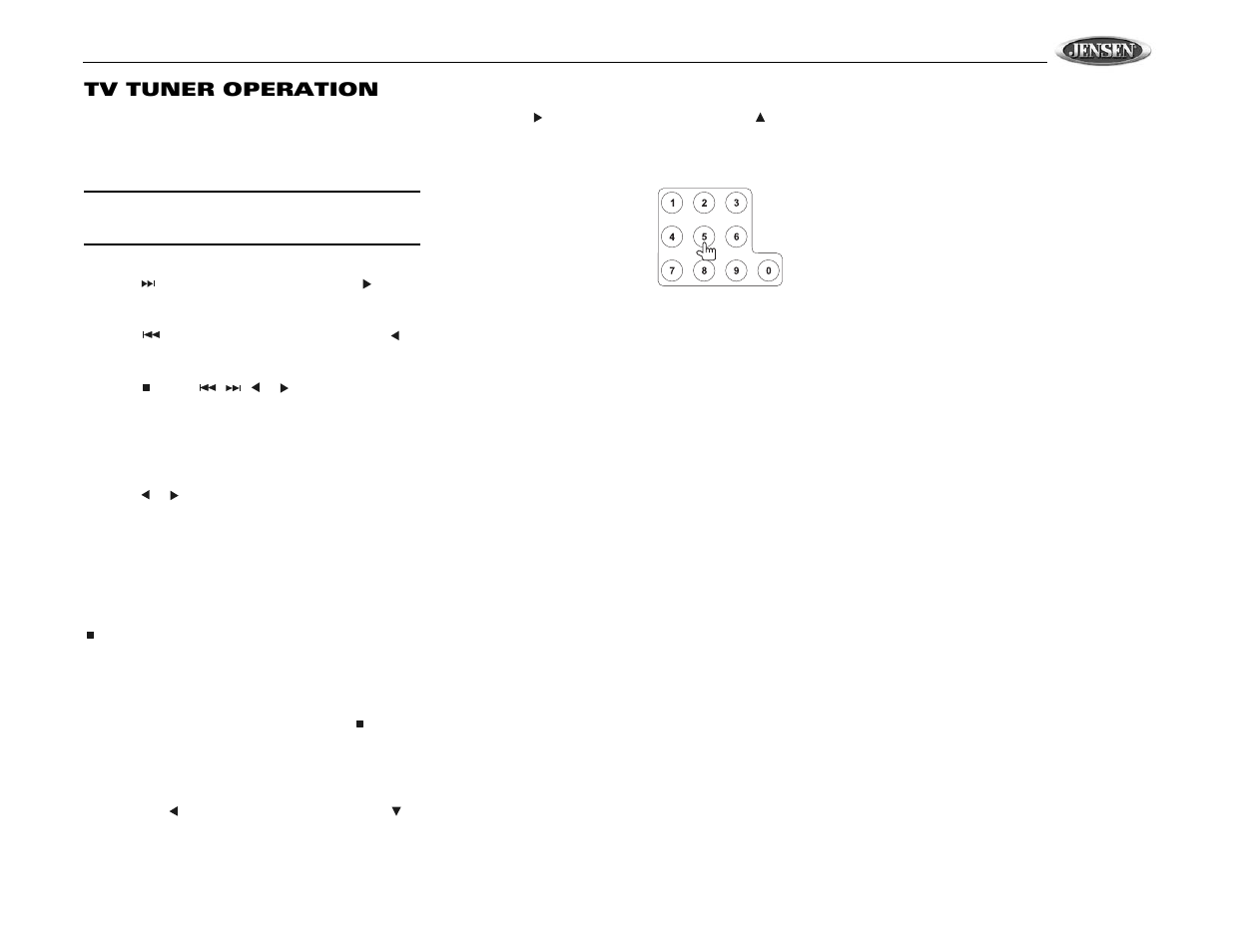 Vm9510ts, Tv tuner operation | Jensen VM9510TS User Manual | Page 27 / 82