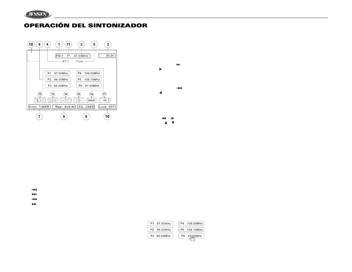 Vm9510ts, Operación del sintonizador | Jensen VM9510TS User Manual | Page 44 / 82