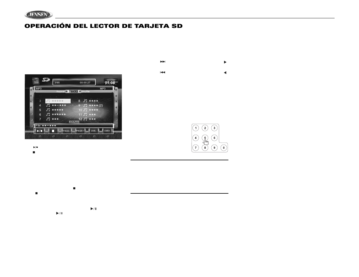 Vm9510ts, Operación del lector de tarjeta sd | Jensen VM9510TS User Manual | Page 52 / 82