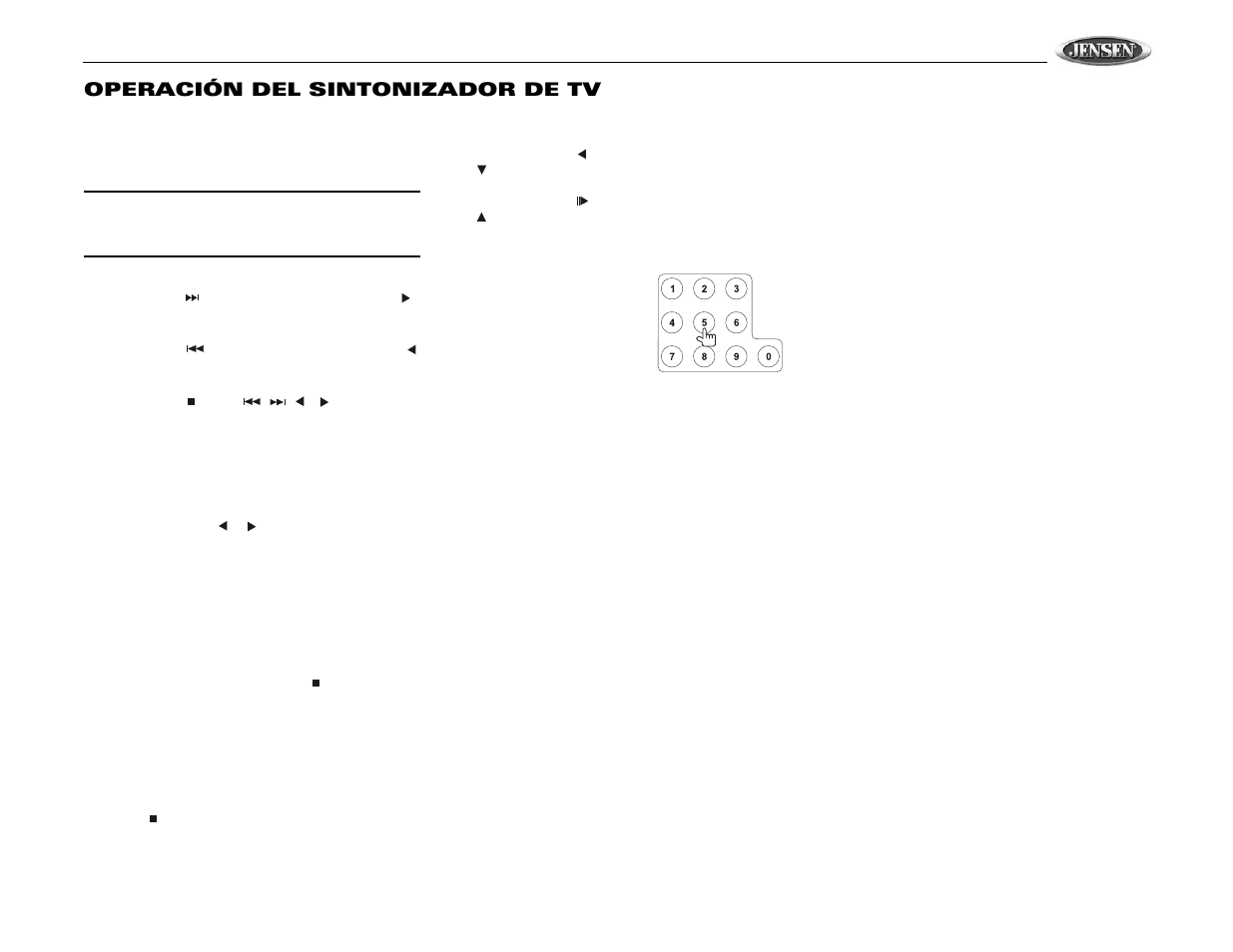 Vm9510ts, Operación del sintonizador de tv | Jensen VM9510TS User Manual | Page 53 / 82