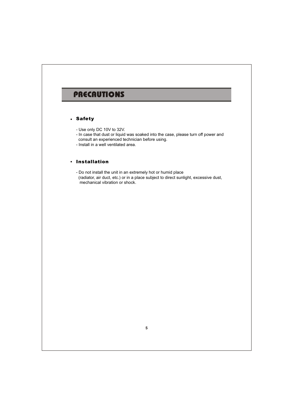 Precautions | Jensen Voyager CSW5007Q User Manual | Page 5 / 14