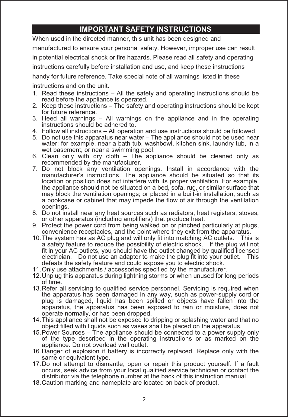Important safety instructions | Jensen JIMS-260I User Manual | Page 3 / 22