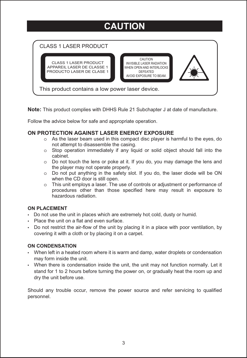 Caution | Jensen JIMS-260I User Manual | Page 4 / 22