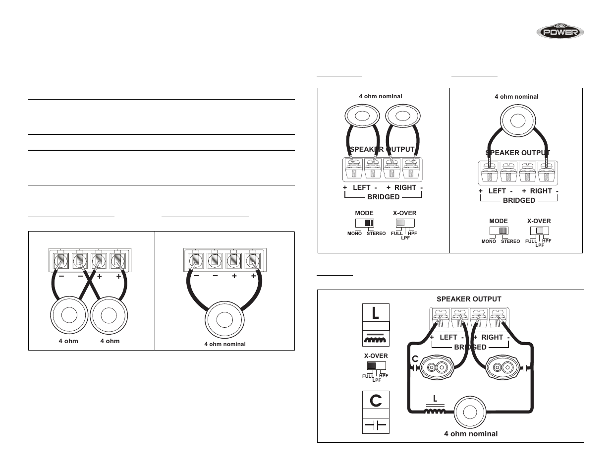 Cableado del altavoz, Amplificadores power | Jensen POWER 760 User Manual | Page 22 / 48