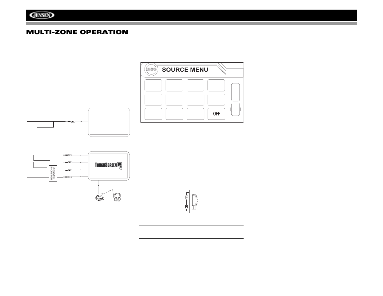 Vm9512 multi-zone operation, Source menu | Jensen VM9512 User Manual | Page 20 / 44