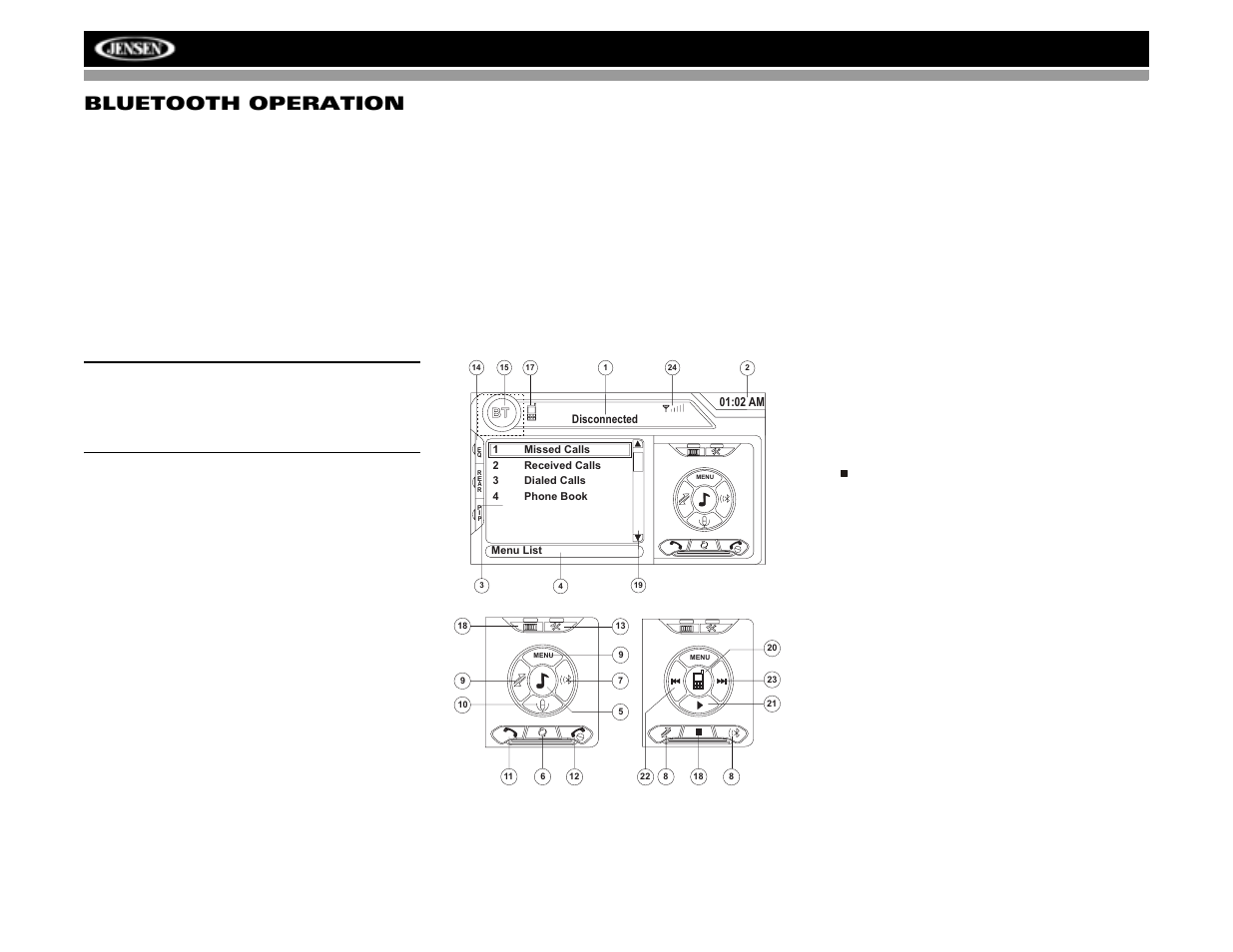 Vm9512 bluetooth operation | Jensen VM9512 User Manual | Page 36 / 44