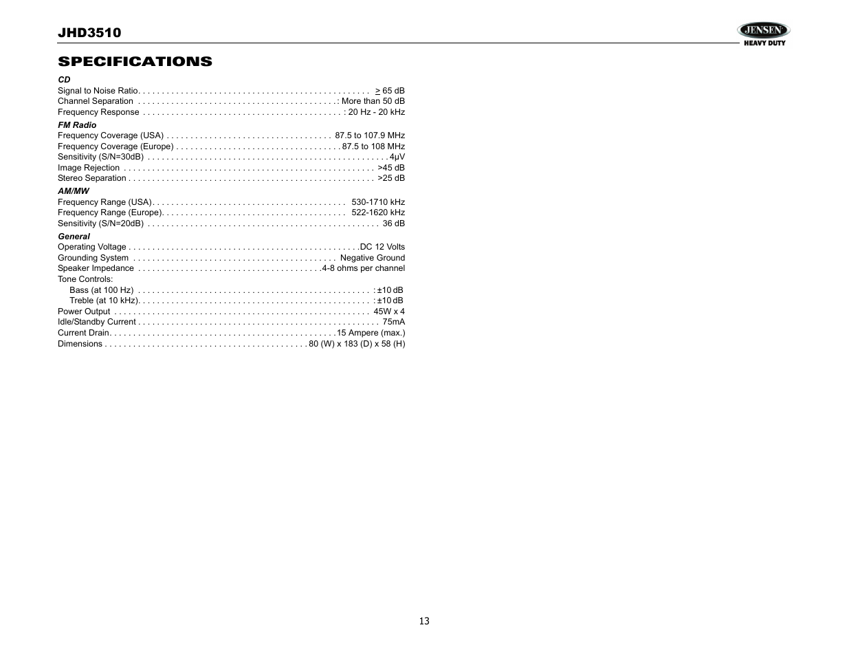 Jensen JHD3510 User Manual | Page 15 / 16