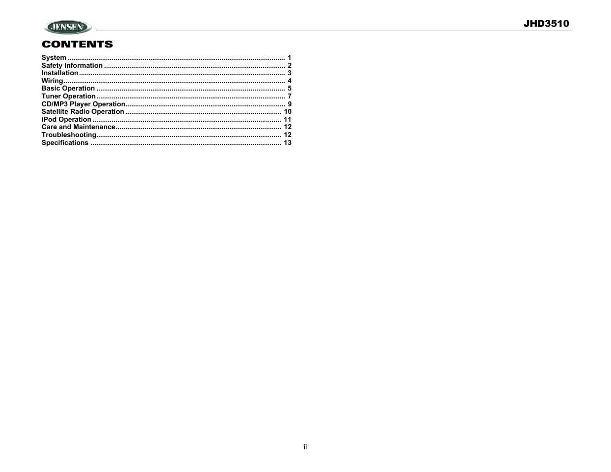 Jensen JHD3510 User Manual | Page 2 / 16