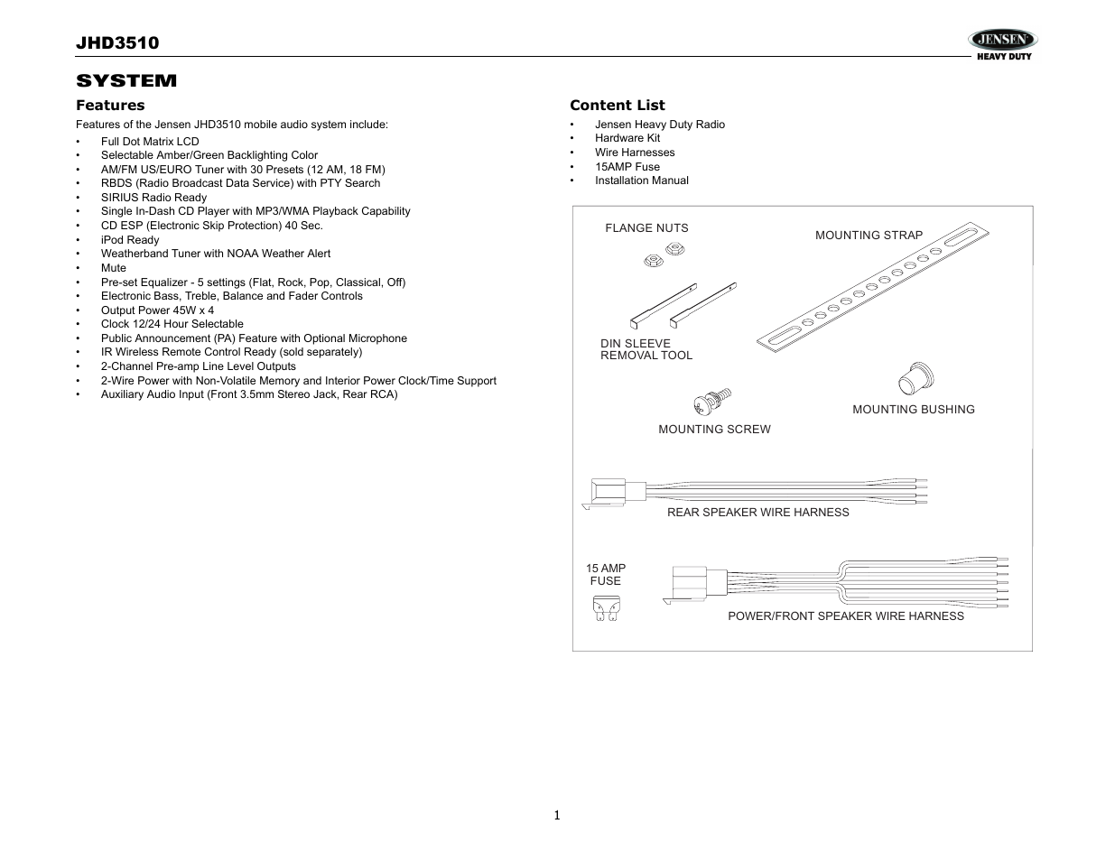 Jhd3510, System | Jensen JHD3510 User Manual | Page 3 / 16