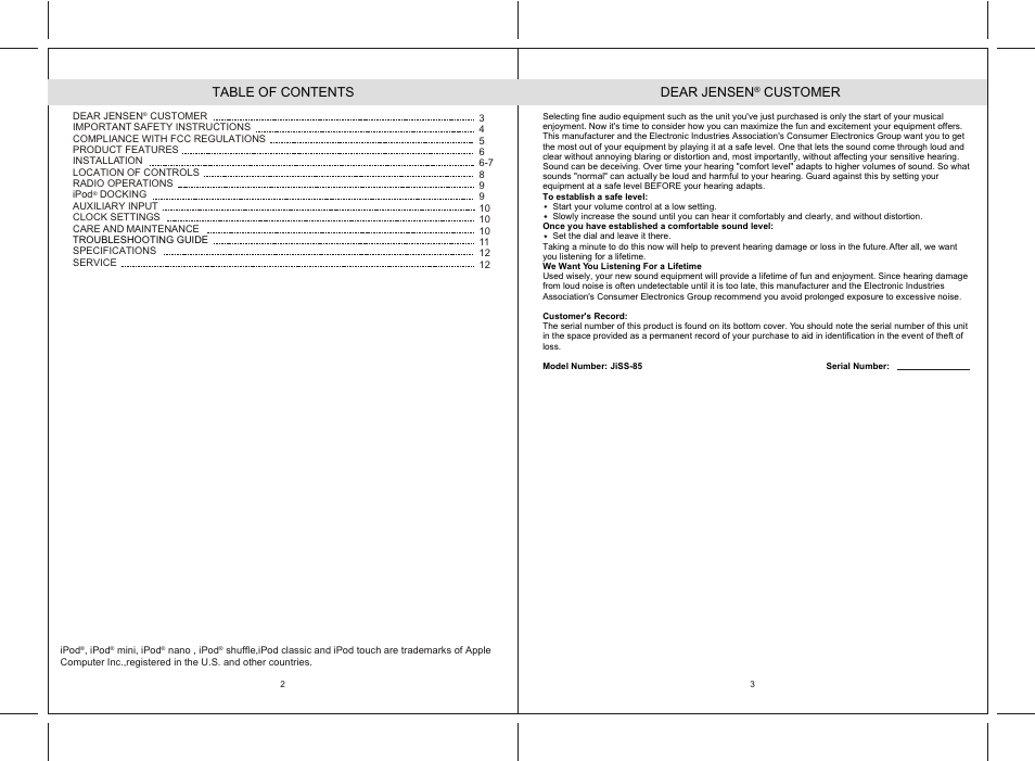 Jensen JiSS-85 User Manual | Page 2 / 6