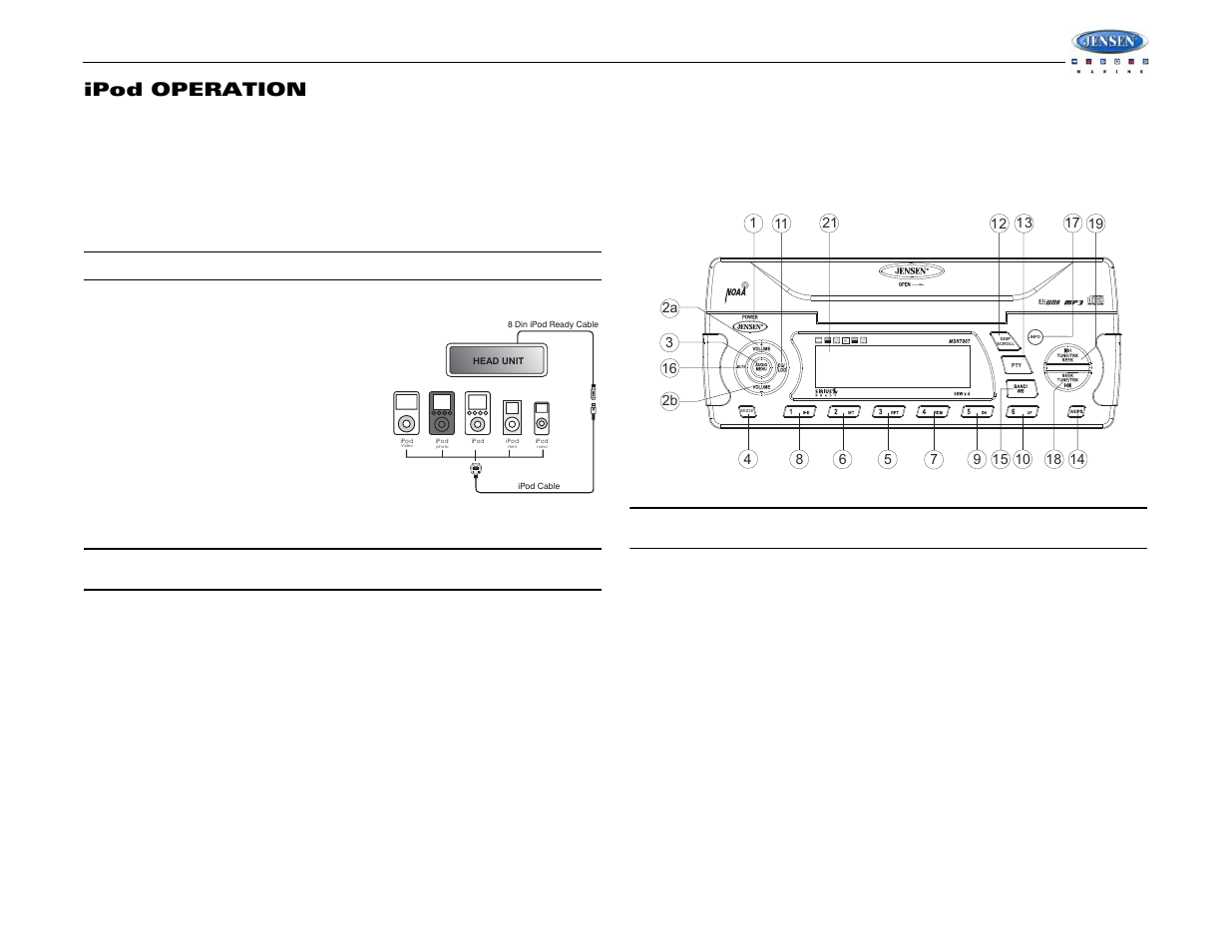 Msr7007, Ipod operation | Jensen WATERPROOF AM/FM/RBDS/WB/CDP/SIRIUS/IPOD READY MSR7007 User Manual | Page 13 / 44