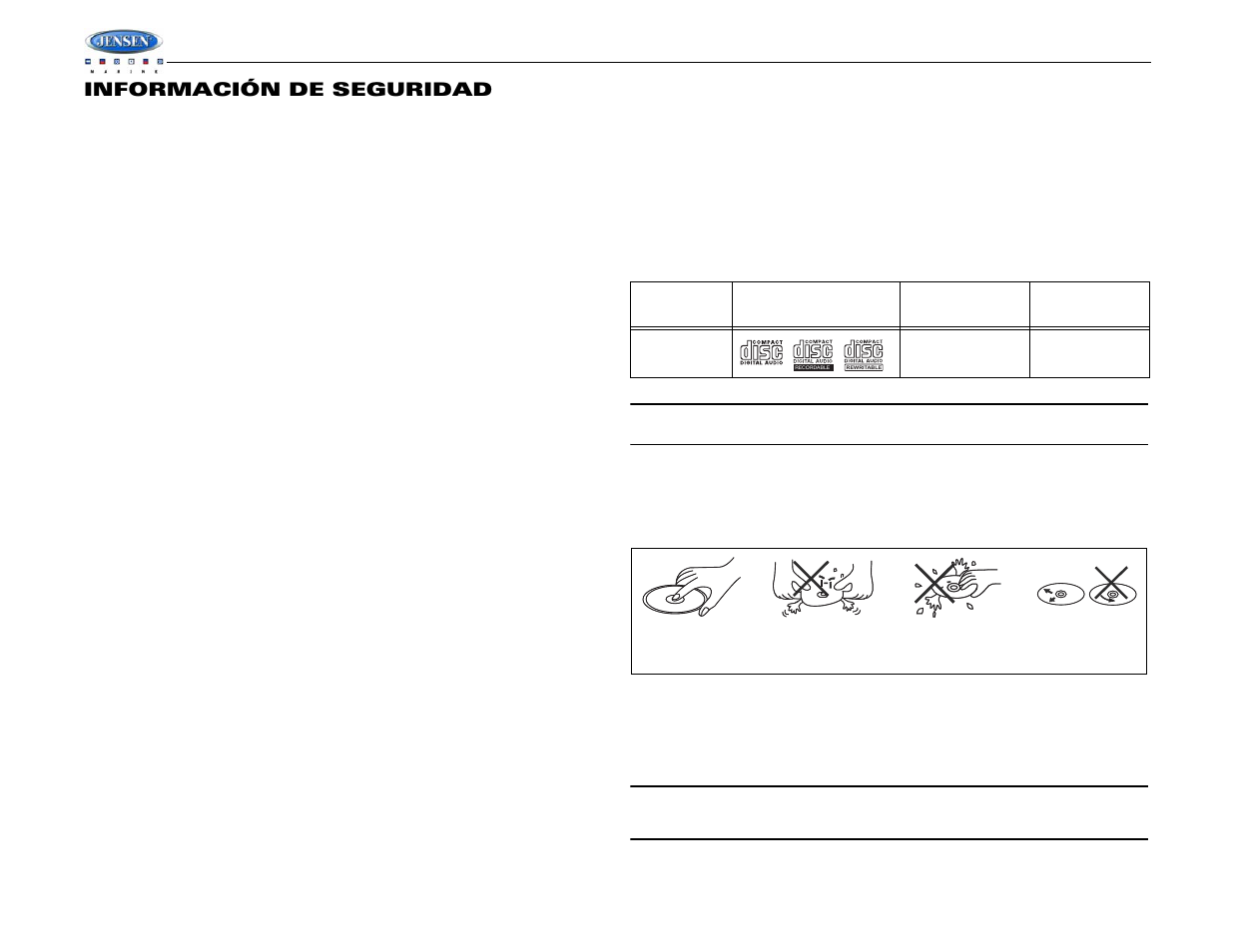 Msr7007, Información de seguridad | Jensen WATERPROOF AM/FM/RBDS/WB/CDP/SIRIUS/IPOD READY MSR7007 User Manual | Page 18 / 44