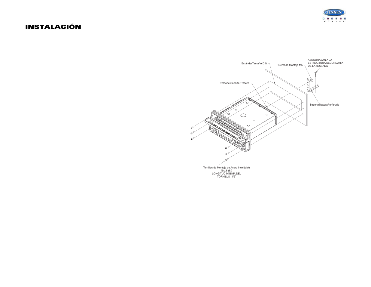 Msr7007, Instalación | Jensen WATERPROOF AM/FM/RBDS/WB/CDP/SIRIUS/IPOD READY MSR7007 User Manual | Page 19 / 44