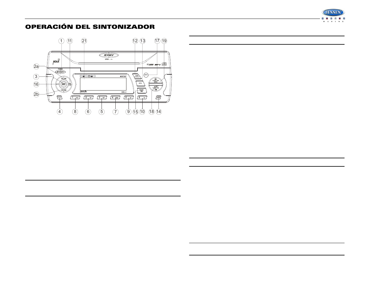 Msr7007, Operación del sintonizador | Jensen WATERPROOF AM/FM/RBDS/WB/CDP/SIRIUS/IPOD READY MSR7007 User Manual | Page 23 / 44