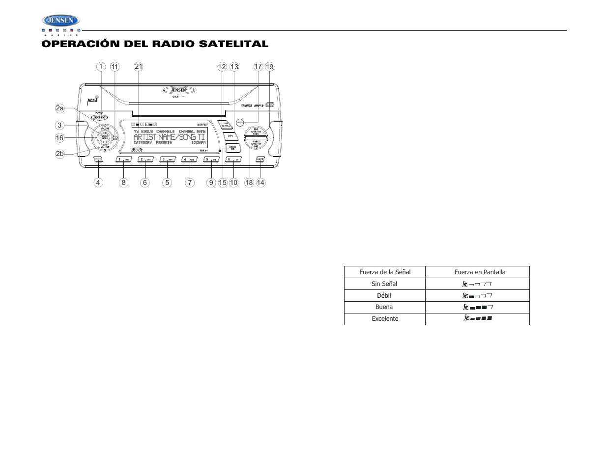 Msr7007, Operación del radio satelital | Jensen WATERPROOF AM/FM/RBDS/WB/CDP/SIRIUS/IPOD READY MSR7007 User Manual | Page 26 / 44
