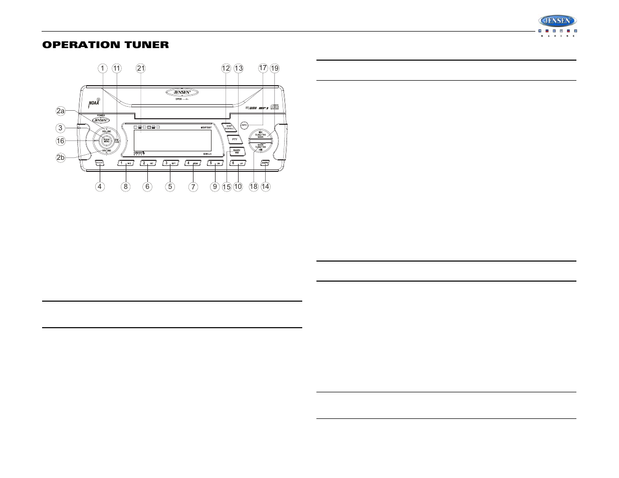 Msr7007, Operation tuner | Jensen WATERPROOF AM/FM/RBDS/WB/CDP/SIRIUS/IPOD READY MSR7007 User Manual | Page 37 / 44