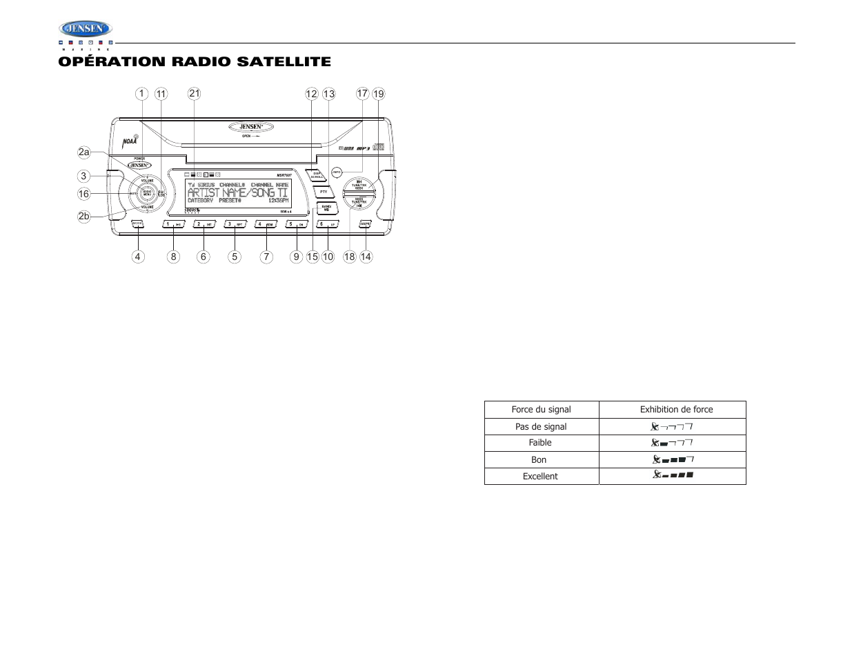 Msr7007, Opération radio satellite | Jensen WATERPROOF AM/FM/RBDS/WB/CDP/SIRIUS/IPOD READY MSR7007 User Manual | Page 40 / 44