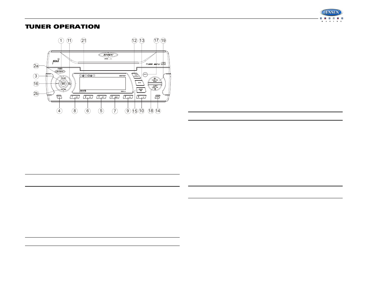 Msr7007, Tuner operation | Jensen WATERPROOF AM/FM/RBDS/WB/CDP/SIRIUS/IPOD READY MSR7007 User Manual | Page 9 / 44