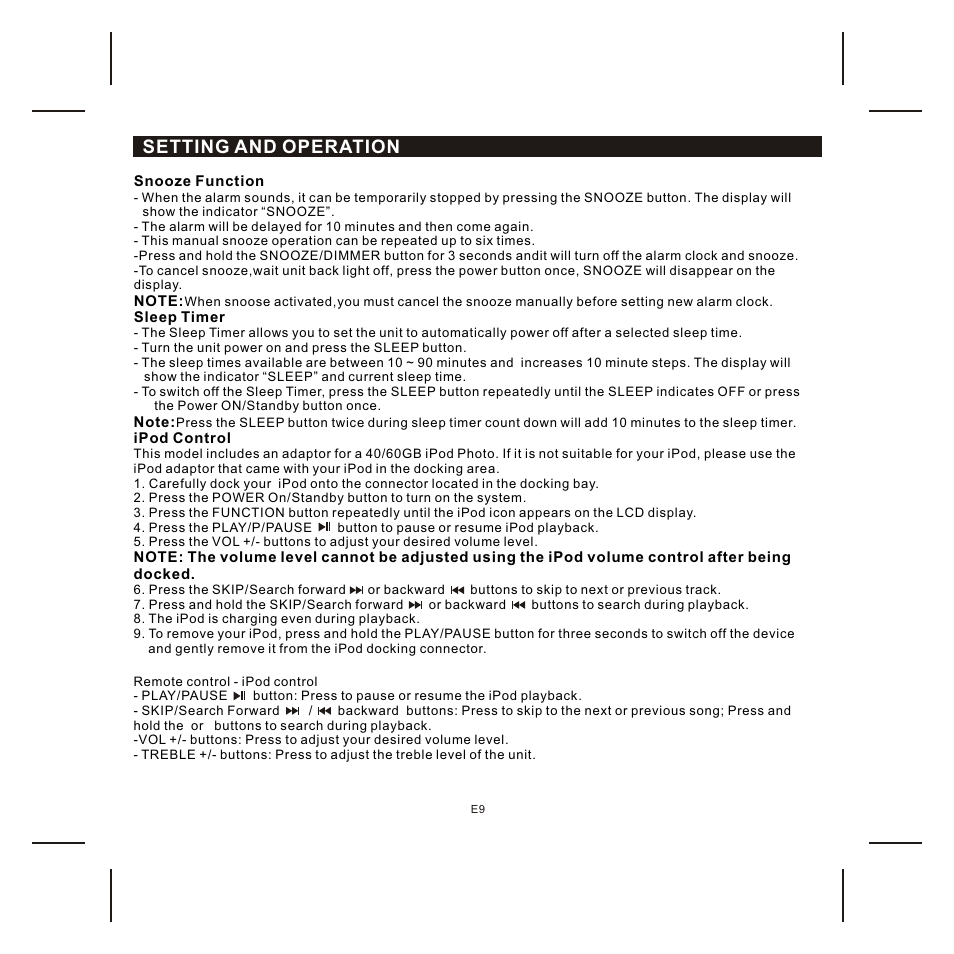 页 10, Setting and operation | Jensen JIMS-225 User Manual | Page 10 / 14
