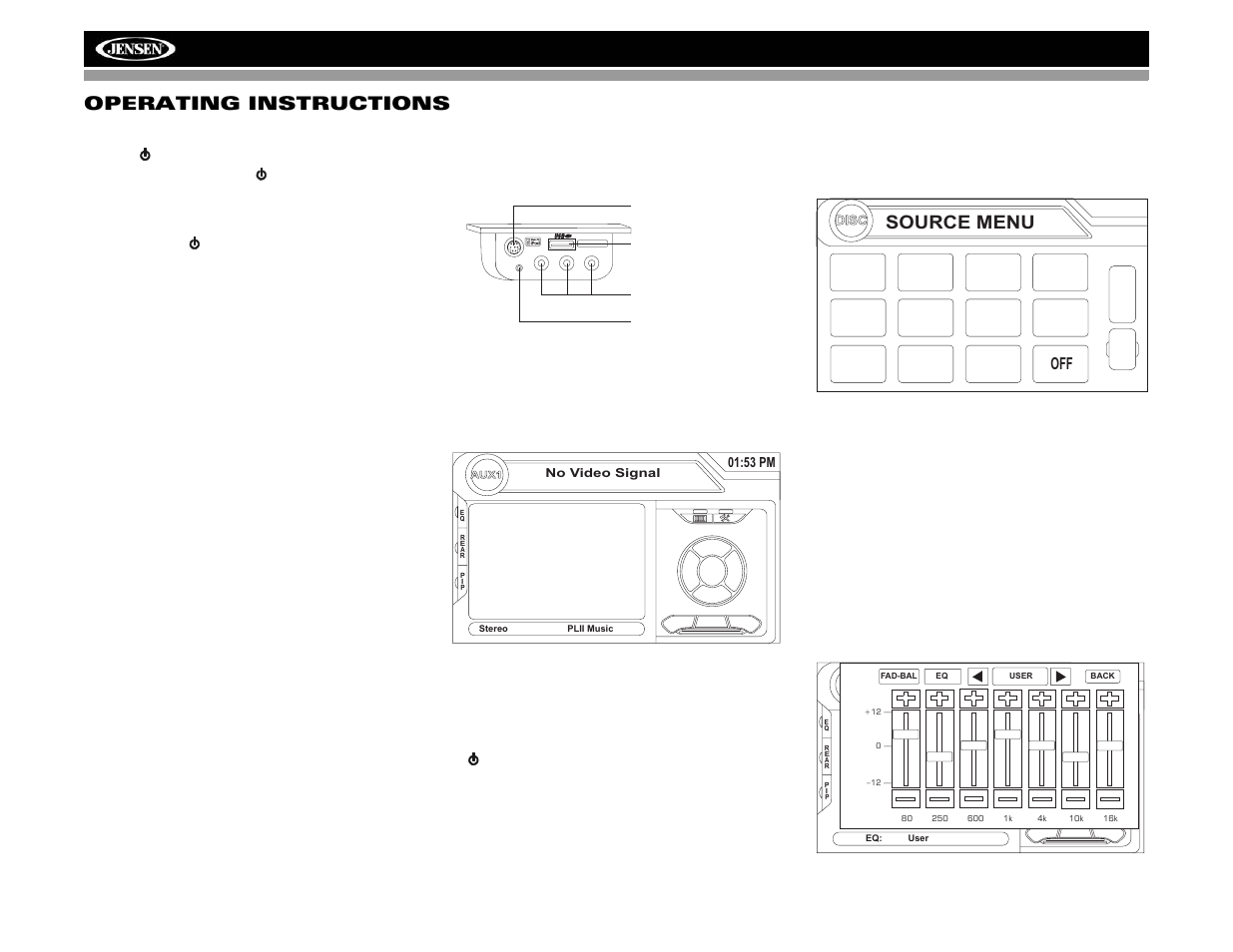 Vm9022 operating instructions, Source menu, Power on / off | Audible beep confirmation, Volume adjustment, Mute, Line mute, Playing source selection, Audio control menu | Jensen VM9022 User Manual | Page 18 / 124