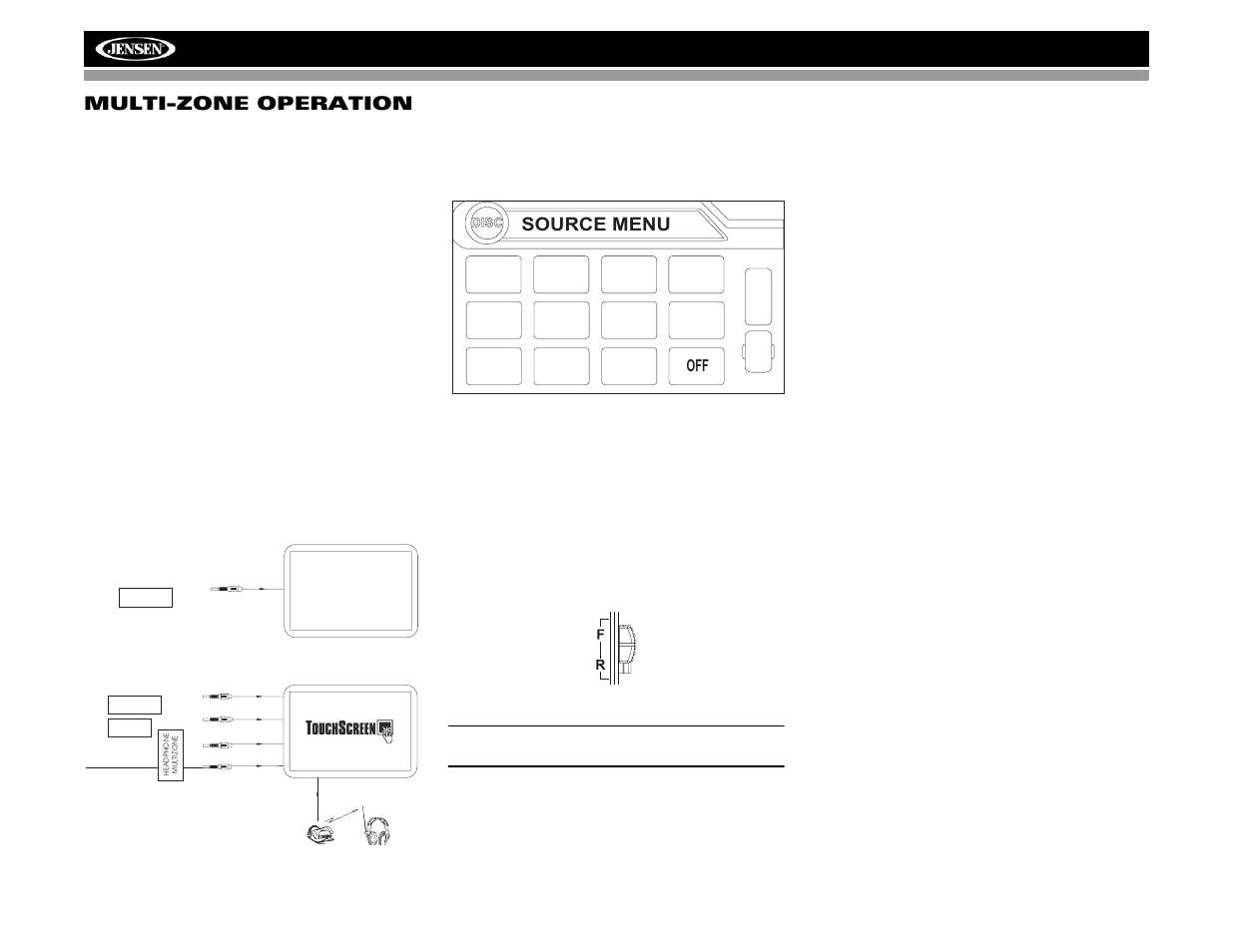 Vm9022 multi-zone operation, Source menu | Jensen VM9022 User Manual | Page 20 / 124