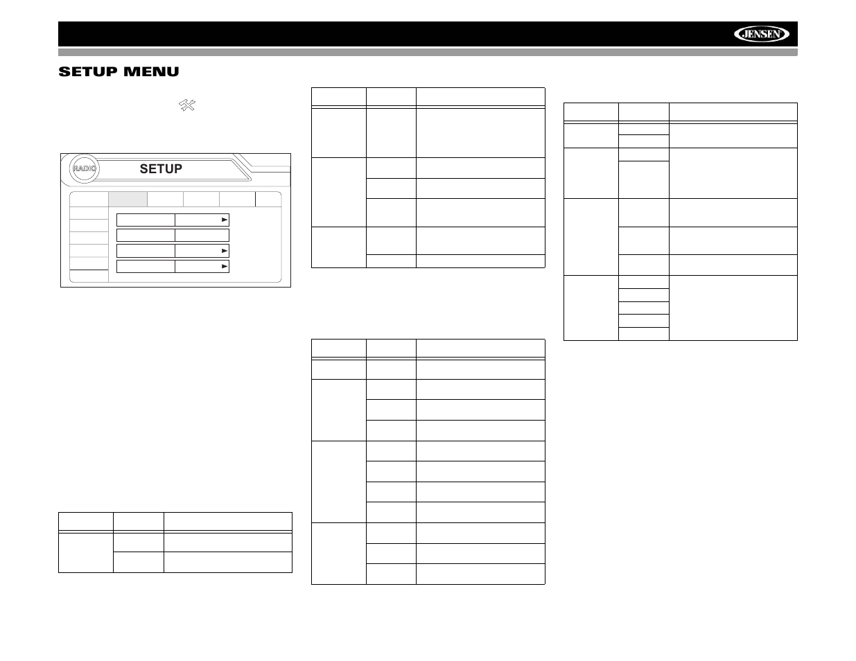 Vm9022 setup menu, Setup | Jensen VM9022 User Manual | Page 21 / 124