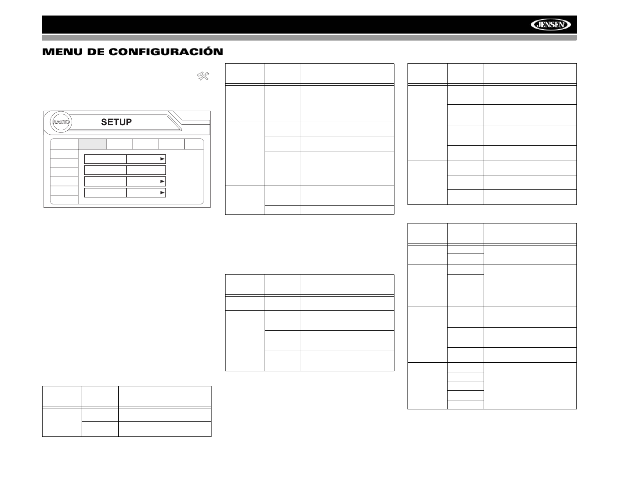 Vm9022 menu de configuración, Setup | Jensen VM9022 User Manual | Page 59 / 124