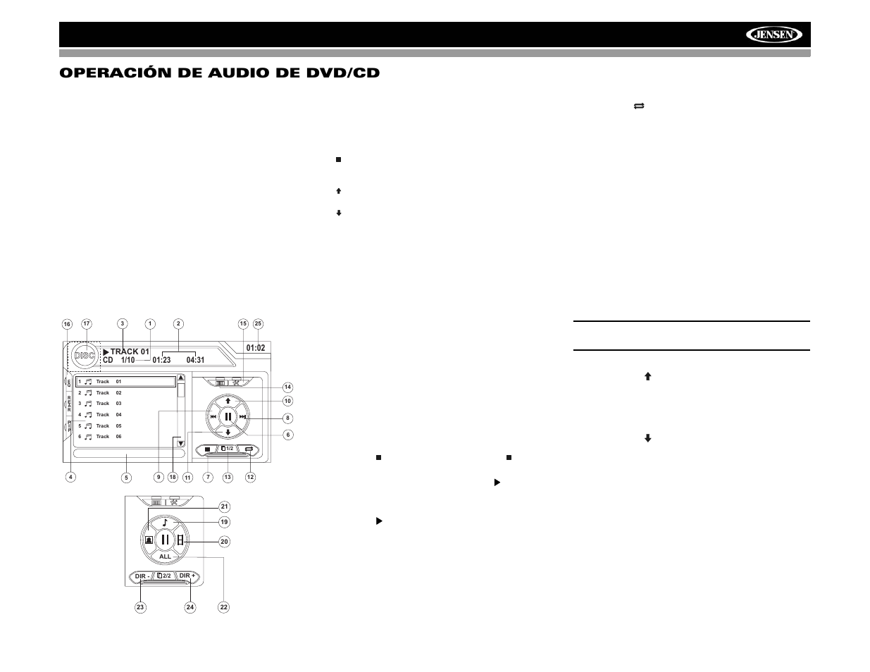 Vm9022 operación de audio de dvd/cd | Jensen VM9022 User Manual | Page 69 / 124