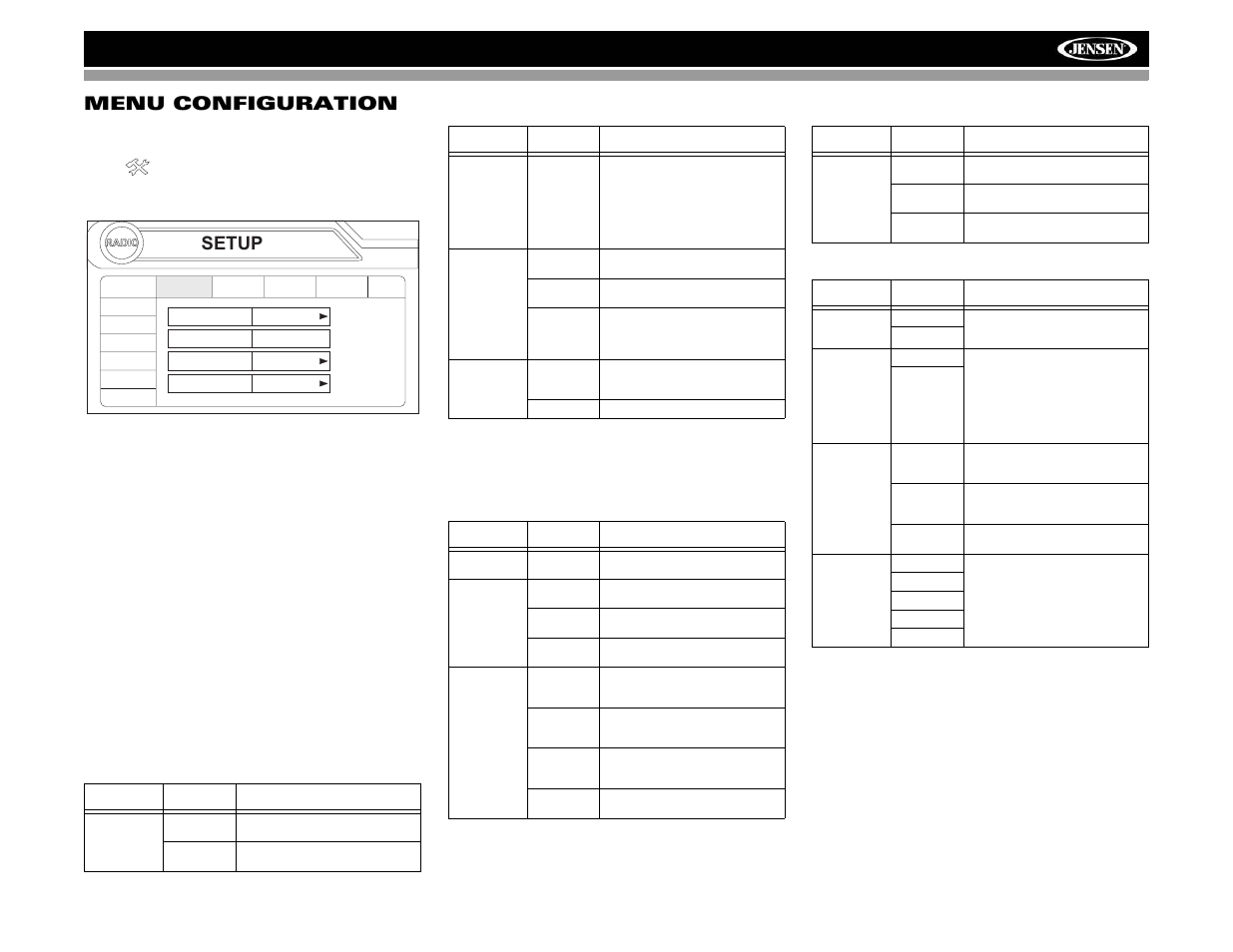 Vm9022 menu configuration, Setup | Jensen VM9022 User Manual | Page 97 / 124