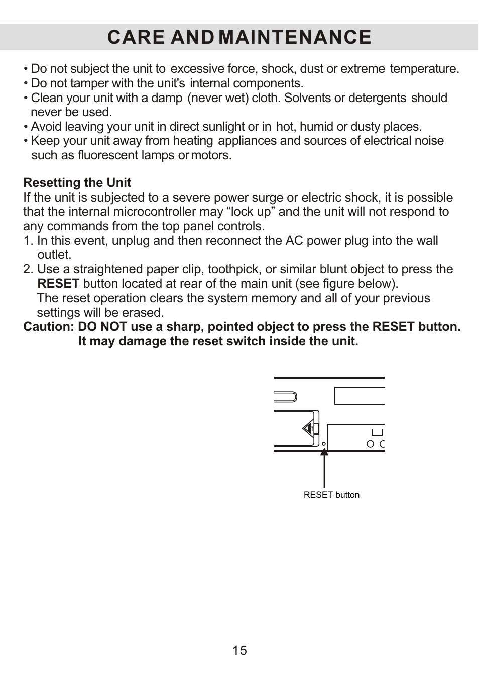 Care and maintenance | Jensen JiMS-125 User Manual | Page 16 / 18
