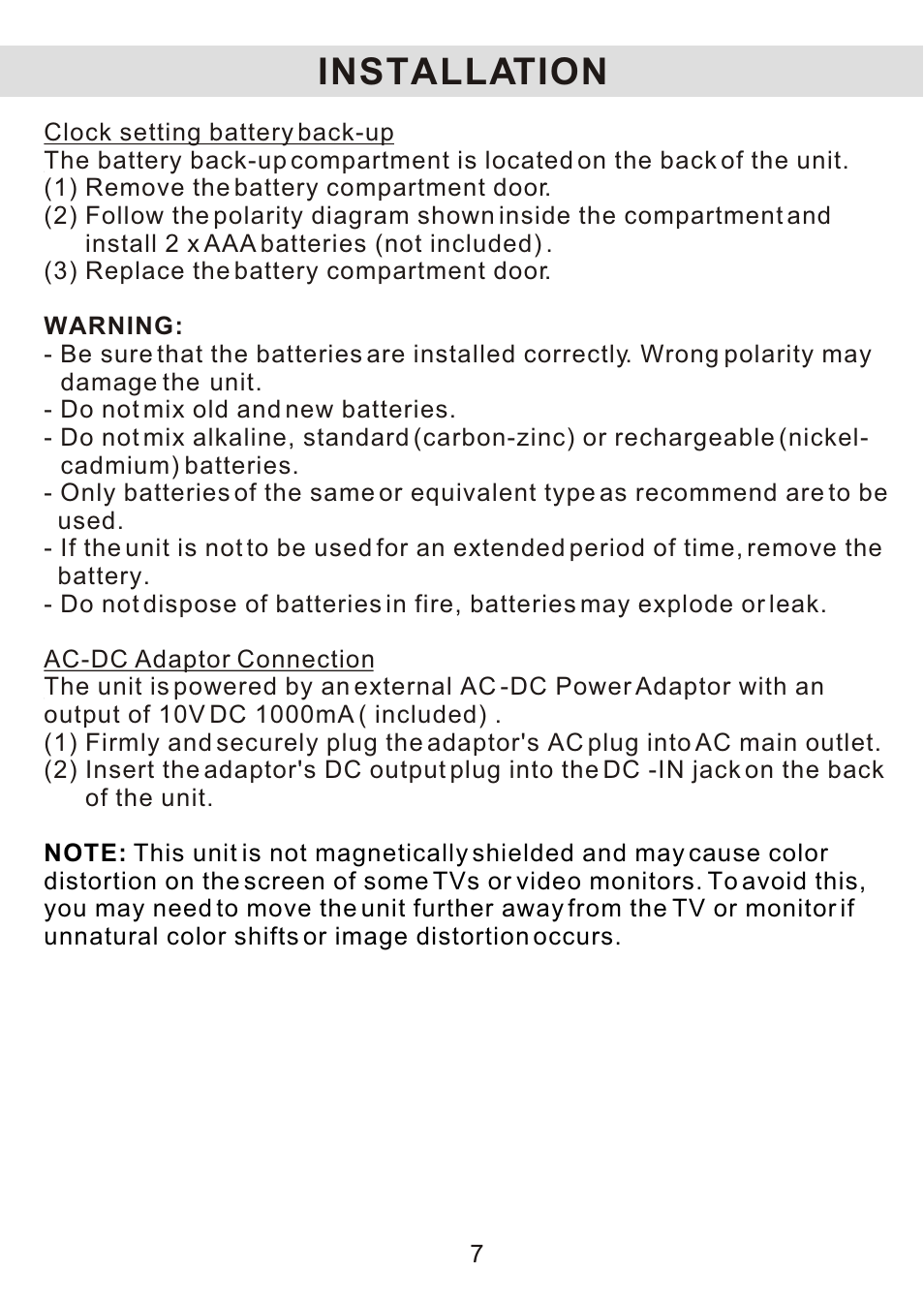 Installation | Jensen JiMS-125 User Manual | Page 8 / 18