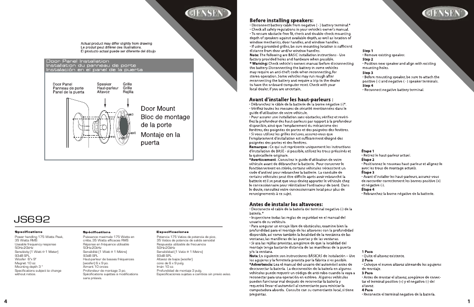 Js692 | Jensen JS692 User Manual | Page 2 / 3