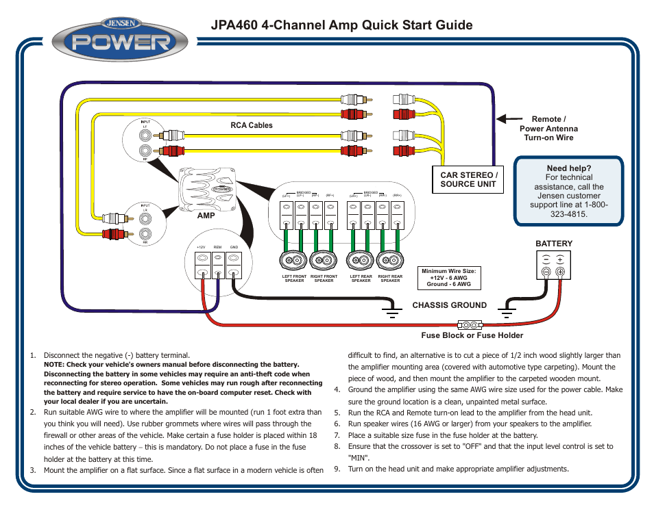 Jensen 4-Channel Amp JPA460 User Manual | 3 pages
