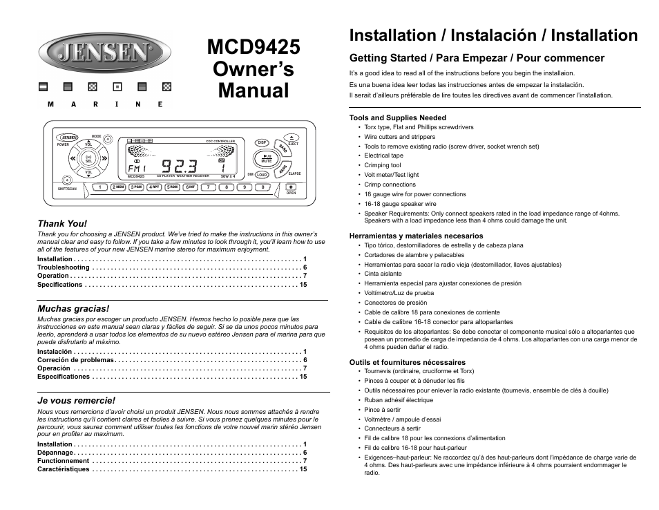 Jensen MCD9425 User Manual | 15 pages