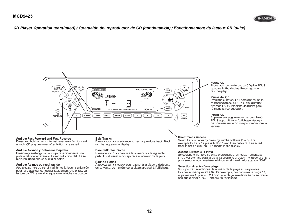 Jensen MCD9425 User Manual | Page 12 / 15