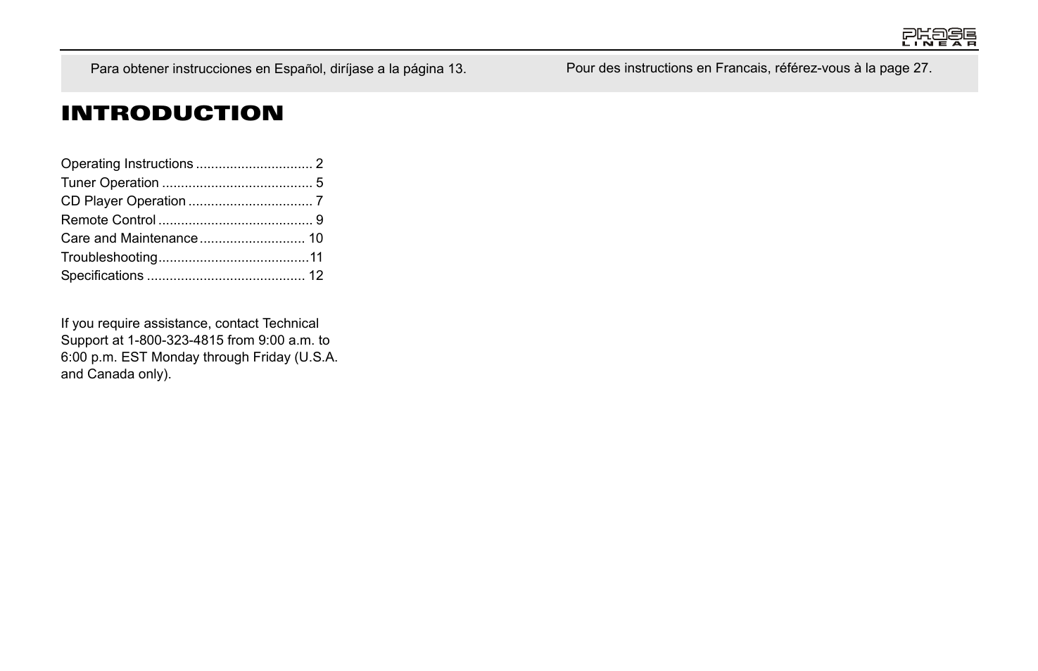 Introduction | Jensen Phase Linear CD1213 User Manual | Page 3 / 46