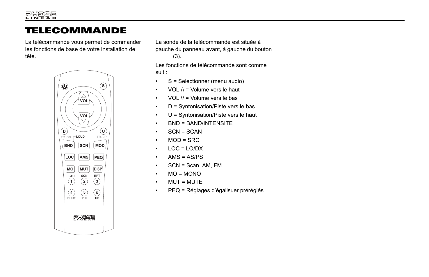 Telecommande | Jensen Phase Linear CD1213 User Manual | Page 38 / 46