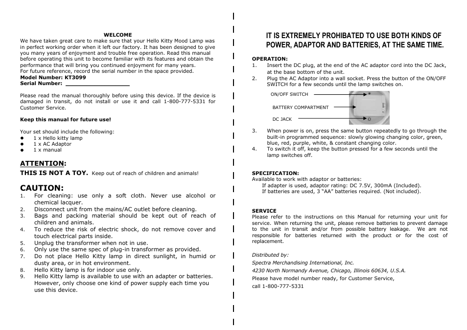 Helllo kitty user manual (07.06.09)-1, Caution | Jensen Hello Kitty KT3099 User Manual | Page 2 / 2