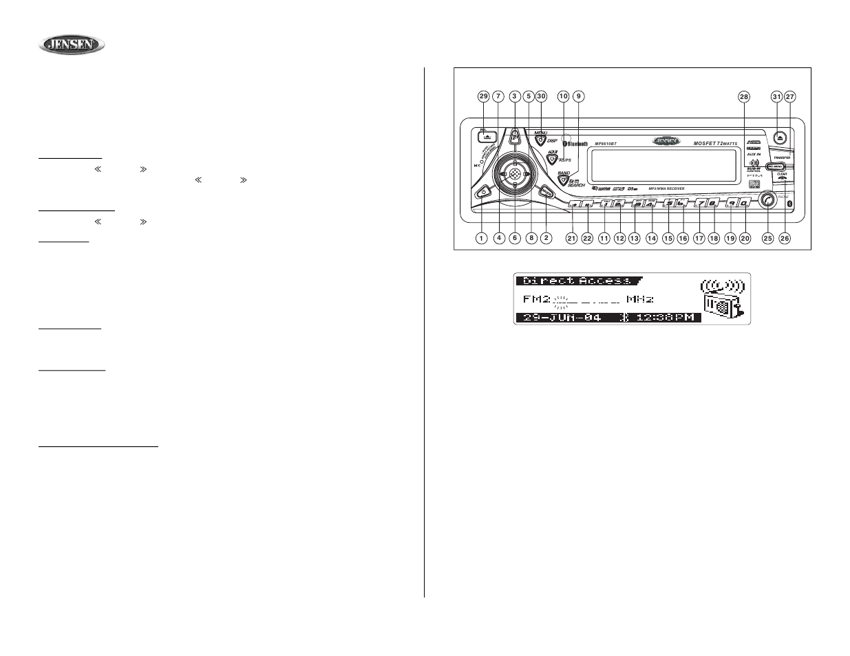 Mp8610bt, Tuner operation | Jensen MP8610BT User Manual | Page 28 / 61