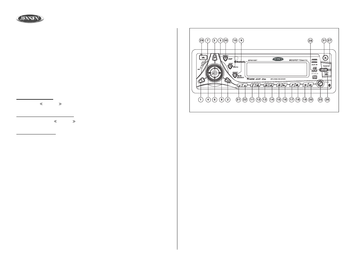 Mp8610bt, Cd player operation | Jensen MP8610BT User Manual | Page 30 / 61